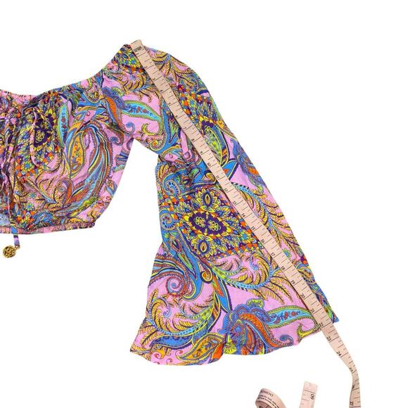 Luli Fama Bell Flounce Sleeve Milk Maid Crop Top Women’s M Renaissance Fairy - Picture 5 of 15